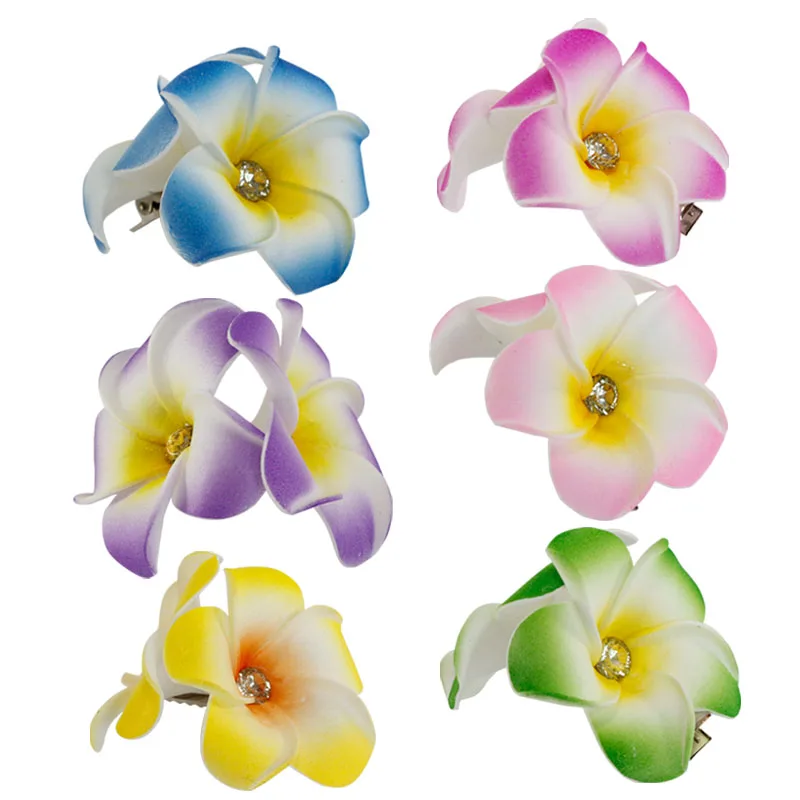 2 шт Новая мода пена Гавайский цветок Плюмерия шпилька frangipani цветок свадебные зажимы для волос с бриллиантом