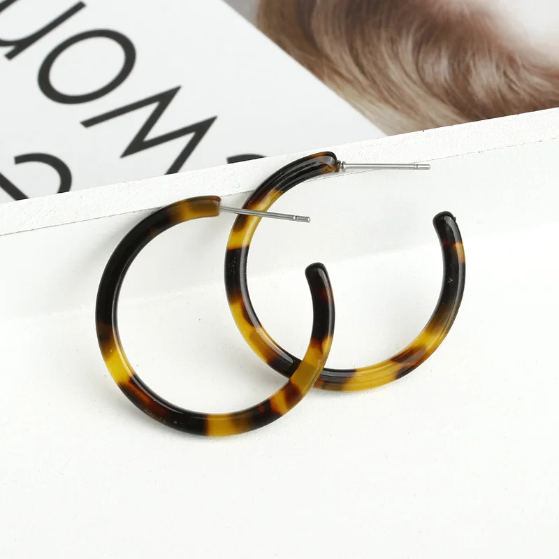 

Bohemia Leopard Tortoiseshell Acetate Circle Hoop Earrings for Women Fashion CC Korean Acrylic Earring za jewelry Female 2020