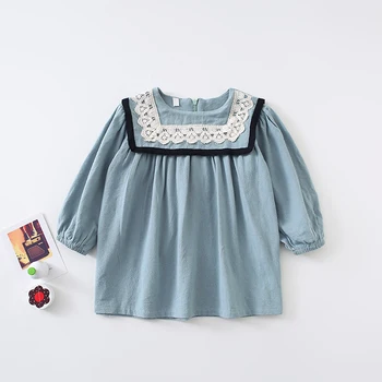 

2019 Autumn Girls Dress Children Clothes Baby Linen Dress For Girls Korean Style Lace Collar Toddlers Kids Princess Dresses