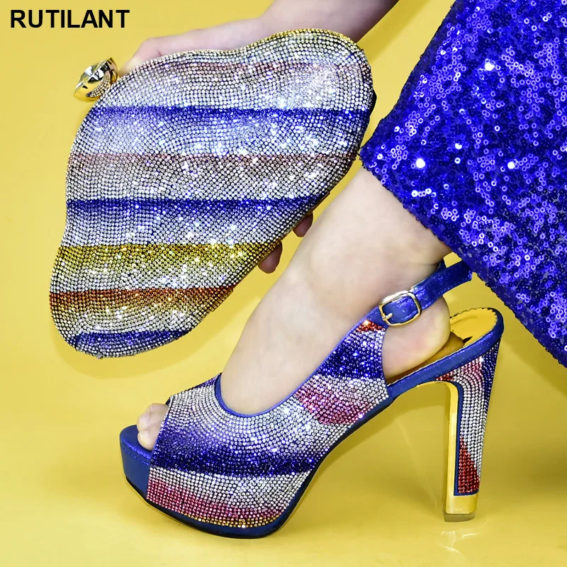 

Latest Nigerian Women Shoes and Bag Set Decorated with Rhinestone Shoes and Bag Set African Sets 2020 Ladies Sandals with Heels
