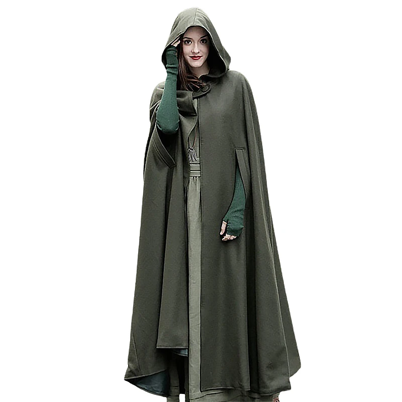 

Anbenser Fashion Women Long Cape Cloak Hooded Wool Blend Coat Sleeveless Winter Poncho Cardigan Festival Party Costume Plus Size