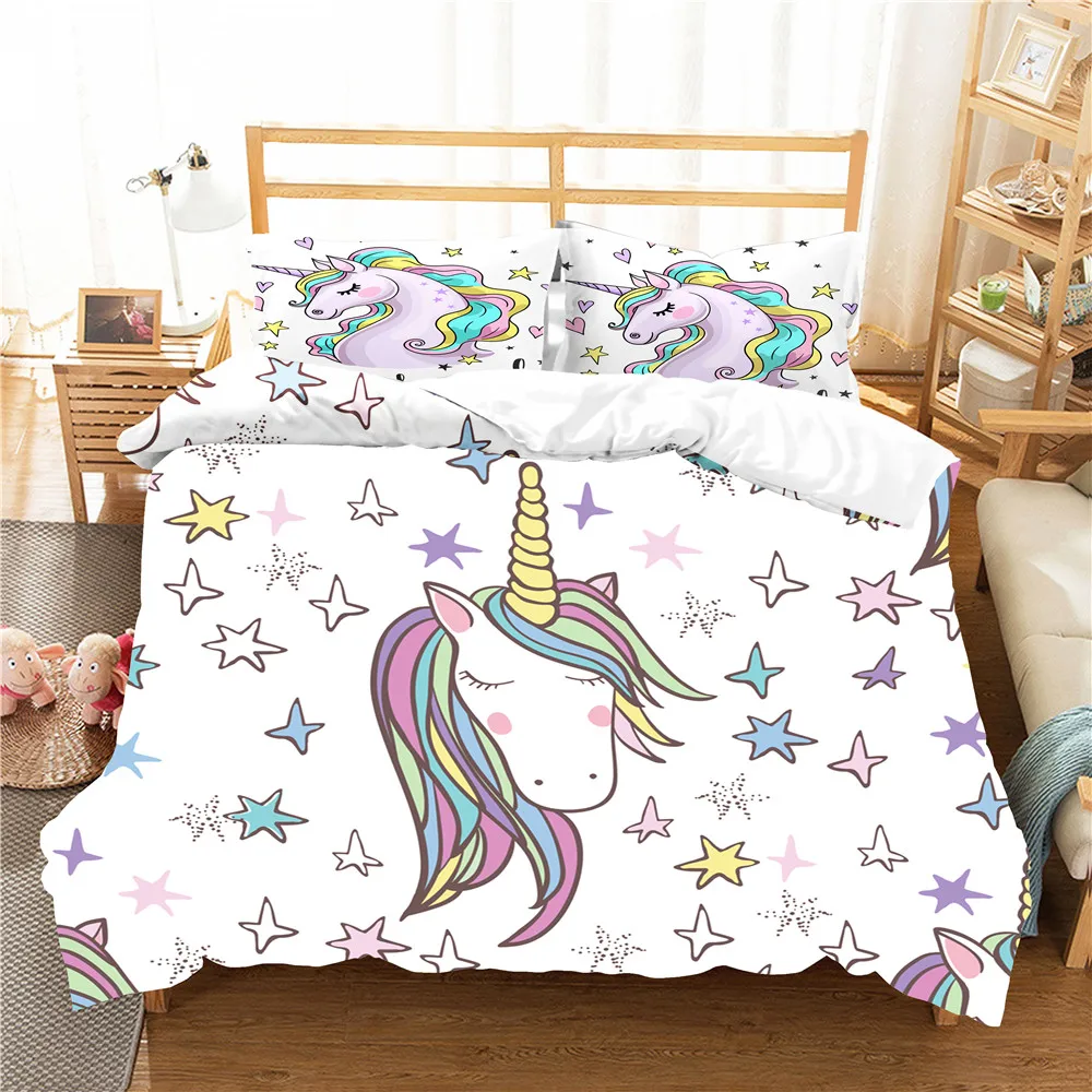 

Unicorn Bedding Set Duvet Cover Cartoon Home Textiles Soft Material Comforter for Kid with Pillowcase King Single Size