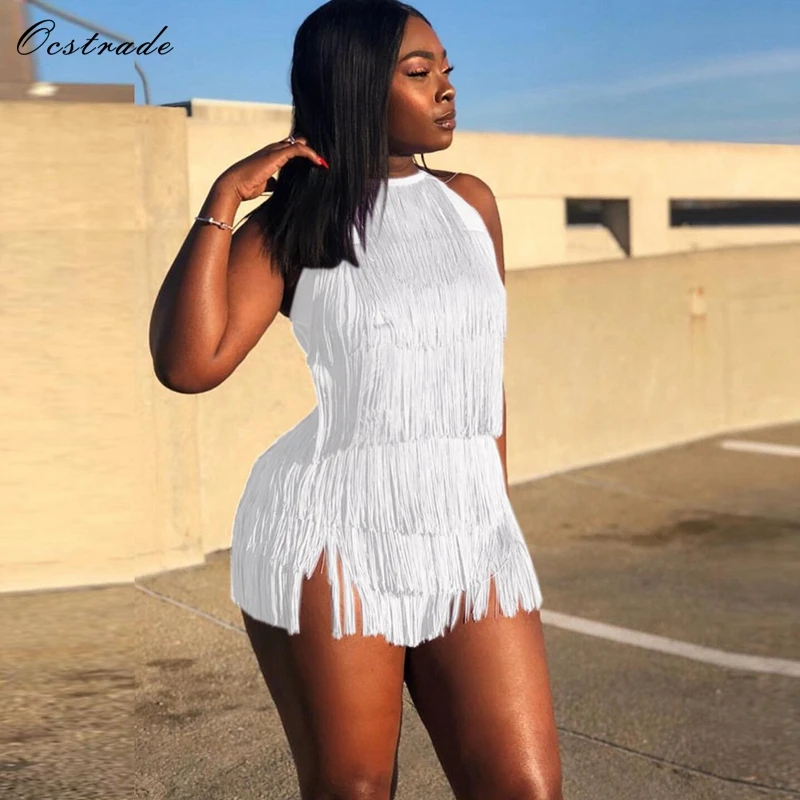 

Womens New Summe 2019 Sleeveless Bodycon Backless Dress Elegant Tassel Bandage Dress Sexy White Bandage Dress HL