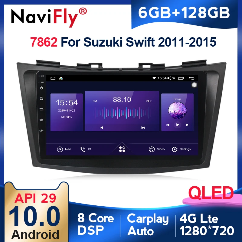 6G + 128G QLED 4G 2 din Android 10 автомобильный dvd-плеер для Suzuki Swift 2011-2015 Радио мультимедийный