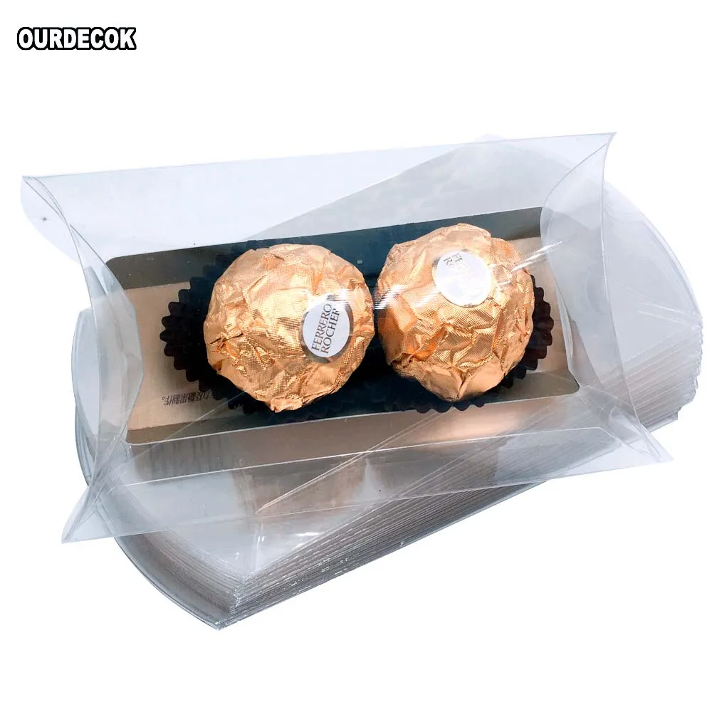 

Wedding Gift Boxes 50 pcs Pillow Shape Transparent Candy Box PVC Gift Box for Wedding Party Favor Decor 12*8*2.5CM Larger Size