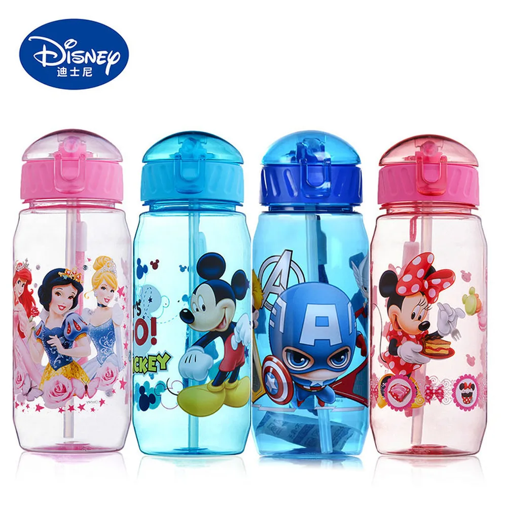 Disney Cartoon Mickey Mouse Minnie Children's Plastic Cup Straw Cup Students Drinking Water Bottle 450ml for Plastic Water Bottle