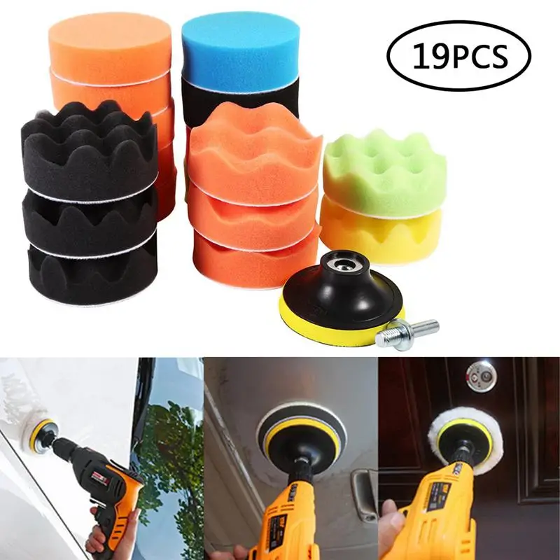 

19Pcs/Set Car Polishing Pad Sponge Buffing Waxing Boat Car Polish Buffer Drill Wheel polisher Removes Scratches