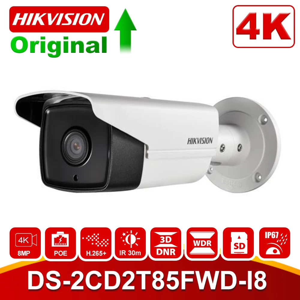  HIKvision 8MP IP Camera 4K Outdoor DS-2CD2T85FWD-I8 8Megapixel Network Security Bullet IP Cameras P