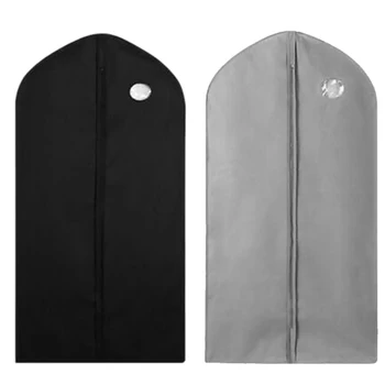 

2PCS Hanging Type Garment Bag Suit Storage Cover Dress Clothes Coat Dust Protector Black+Gray