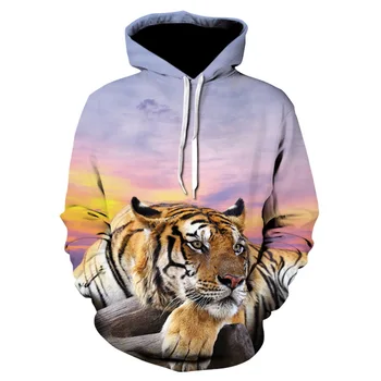

2019 New Sell well men's casual hoodie Rainbow Tiger 3D digital print hoodie long-sleeved men's street fashion hoodie