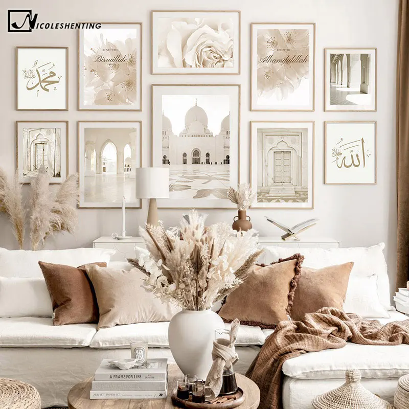 Beige Poster Art-Painting Room-Decoration Mosque Wall Picture Modern Landscape Canvas-Print