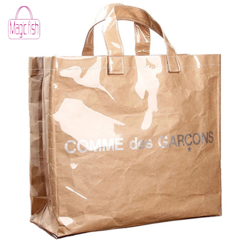 

Magic Fish New Women Large Capacity Handbag Lady Casual Totes Cross-section Square PVC Kraft Pleated Fashion Female Bag