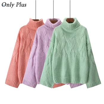 

Only Plus Turtleneck Women Sweeater Winter Warm Female Juymper Thick Seaters Solid Knitted Twist Stripe Sweaters
