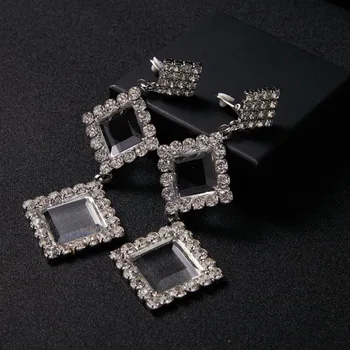 

Brand party Jewelry For Women full of zircon long earrings square glass stone drop earrings luxury brand jewelry