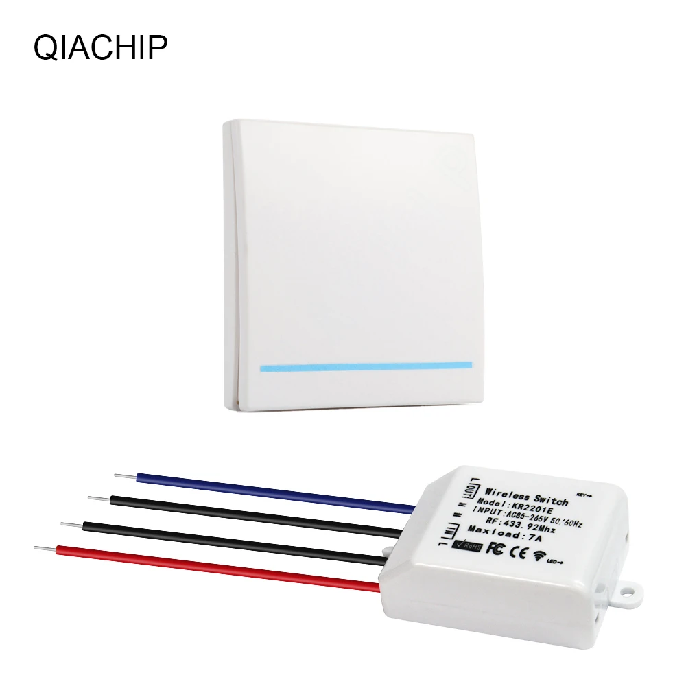 

QIACHIP AC 220V 1 CH Wall Panel Wireless Remote Control Switch Smart Home Room + universal AC 85-265V Remote Control Receiver