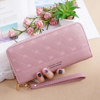 

2020 ladies mobile phone bag long zipper clutch soft wallet rhomboid embroidered crown large capacity wallet