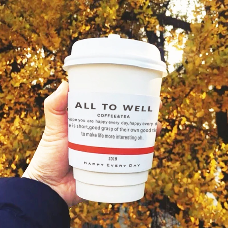 

50pcs High quality thickening milk tea paper cups 8oz 12oz 14oz 16oz disposable coffee cup hot drink soy packaging cups with lid