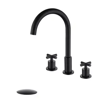 

KOKOSIRI Bathroom Sink Faucet 2 Handles 3 Holes Widespread Lavatory with Pop Up Drain and Hose, A1005