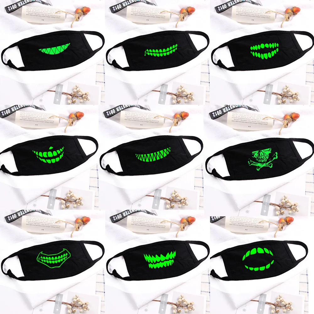 2020 neue leucht masken personalisierte mode zähne druck abreinigbare atmungsaktiv wind baumwolle staub maske mund gesicht maske