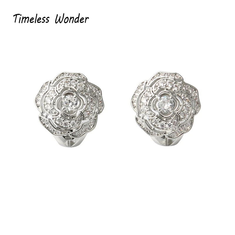 

Timeless Wonder Crystal Zirconia Camellia Stud Earrings Fancy Jewelry Gothic Boho Top Designer New Rare Fashion Ins 5527