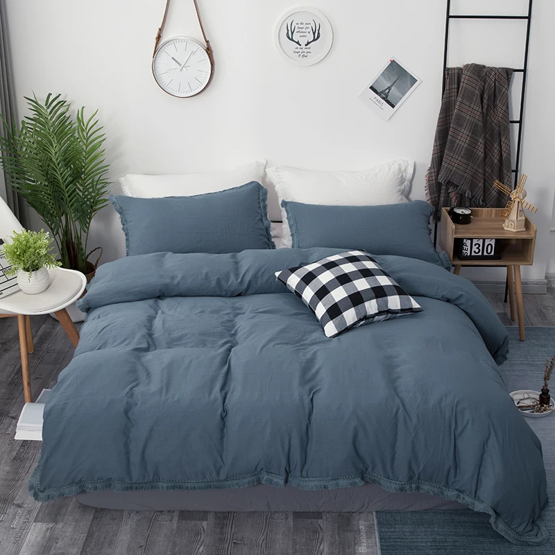 

JIVETULU bedding set cotton Pure color Simplicity quilt cover pillowcase 2-3pcs King Queen Twin Single full