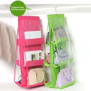 

6 Pockets Foldable Hanging Bag 3 Layers Folding Shelf Bag Purse Handbag Organizer Closet Hanger Storage