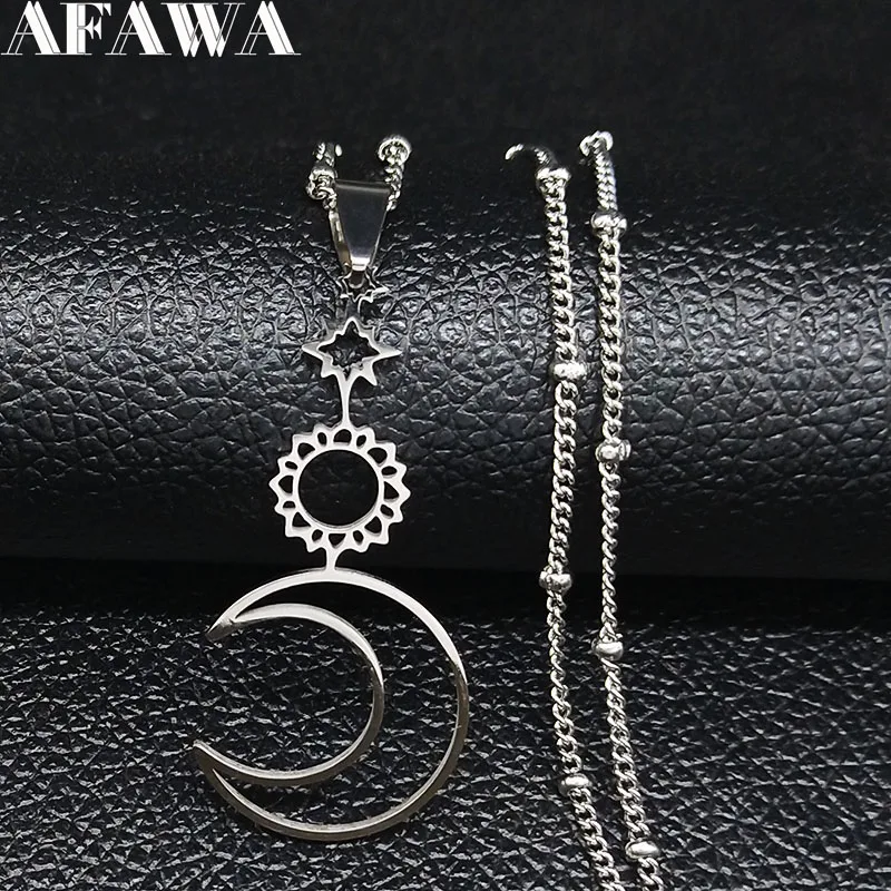 Sun Moon Star Stainless Steel Necklaces Pendants for Women Silver Color Statement Necklace Women Jewelry collar hombre N1123S02