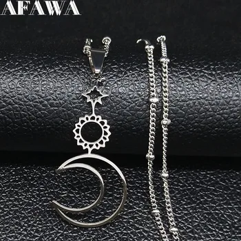 Sun Moon Star Stainless Steel Necklaces Pendants for Women Silver Color Statement Necklace Women Jewelry collar hombre N1123S02