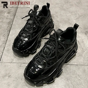 

RIBETRINI Fashion Leisure Women Shoes Women Lace Up Mixed Color Punk Cool Sneakers Casual Office Platform Sneakers