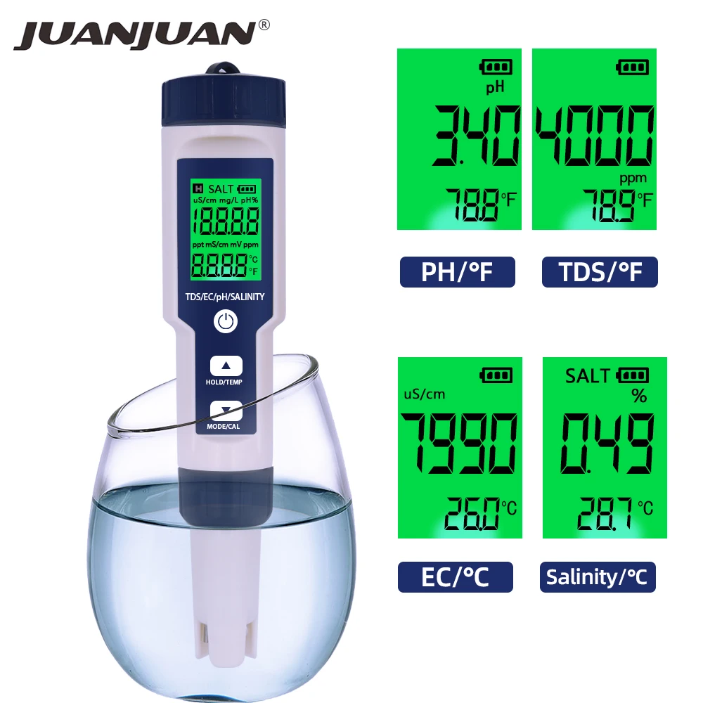 Produktbild von PH Messgeru00e4t Wasser, PH/TDS/EC/Salzgehalt/Thermometer 5 In 1 PH Wert