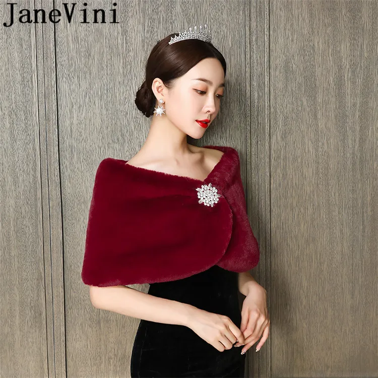 JaneVini винно-красное женское Болеро накидка из искусственного меха Болеро Свадебная шуба бордовое вечернее платье вечерние Болеро Свадебная шаль