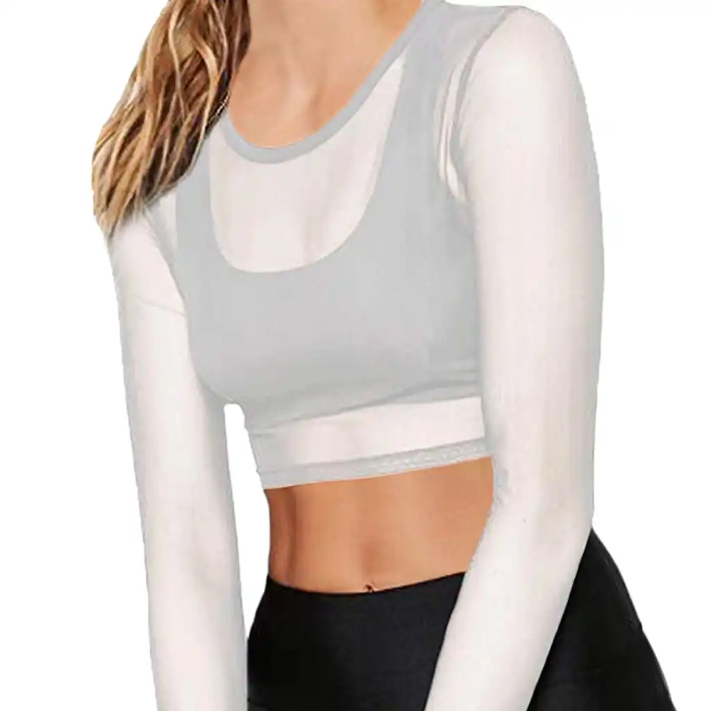 white long sleeve mesh crop top
