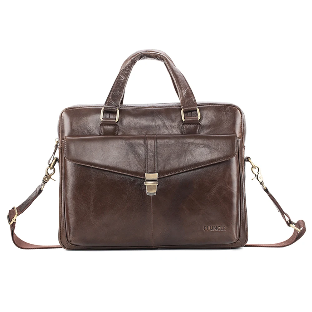 

Men's Cow Leather Business Briefcase Computer Handbag For Work Cross Body Laptop Bag Office Soft Leather Big Bag