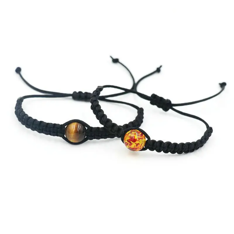 10mm Tiger Eye Stone Onyx Lava Stone Reiki Chakra Bracelet Men Black Rope Thread Braid Bracelets For Couples viking bijoux