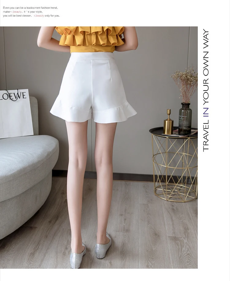 2XL Japanese Women Solid Color Shorts Cute Kawaii Young Girl Bottoms High Waist Ruffles hem Wide Leg Shorts Women Summer AQ491