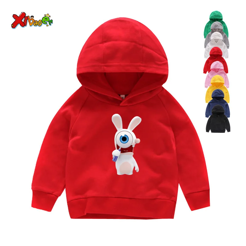 Коллекция года, детские толстовки с капюшоном с принтом «Crazy Rabbit» забавные толстовки с капюшоном для мальчиков и девочек красные зимние толстовки с длинными рукавами для детей возрастом от 5 до 9 лет