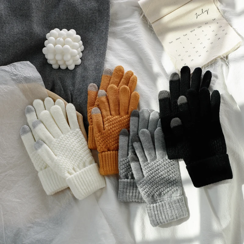Кашемировые вязаные перчатки женские теплые модные зимние хлопковые перчатки