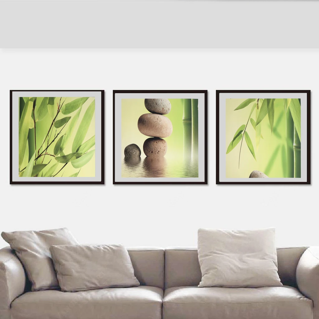 3Pcs Modern Art Oil Painting Canvas Picture Bamboo Wall Home Decor 40x40cm No Frame