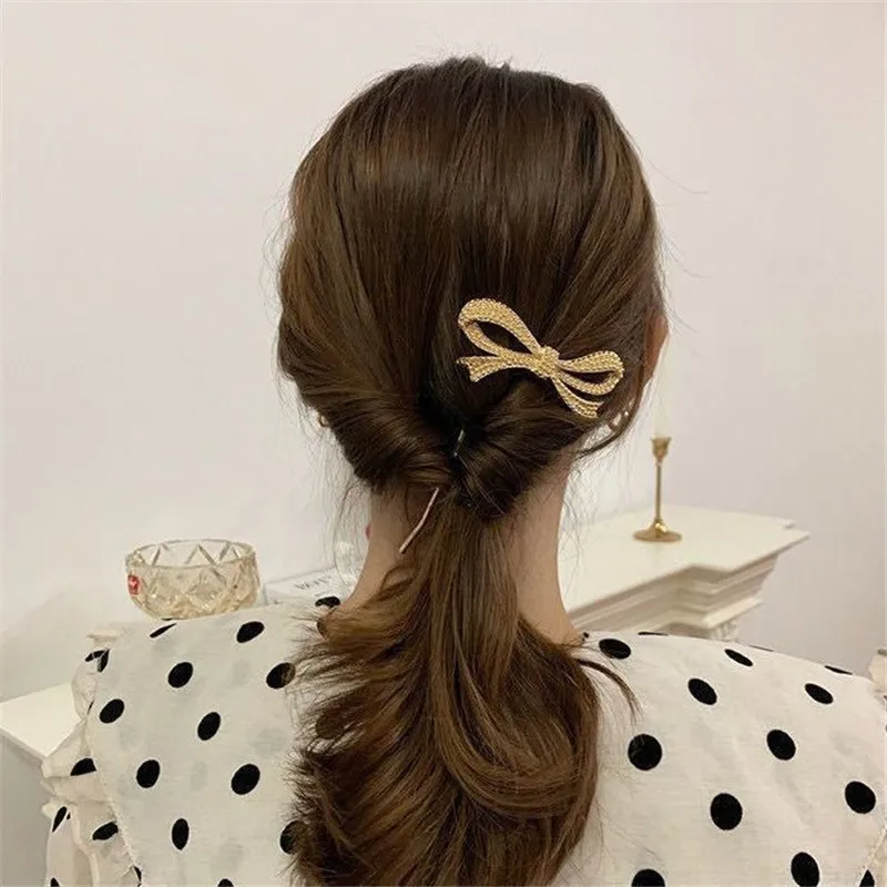 U shape Hair Stick Pin For Women Girls Bride Bowknot Hair Styling Tools Metal Barrettes Clips Bun Maker Accessories