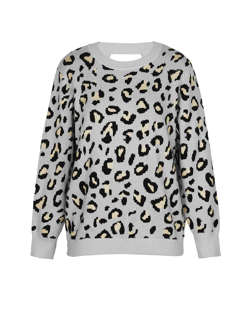 High Quality Fashion Women Knitted Sweaters Leopard Print Ladies Long Sleeve White Sweater Female Jumper Femmes Pullovers Lady striped sweater