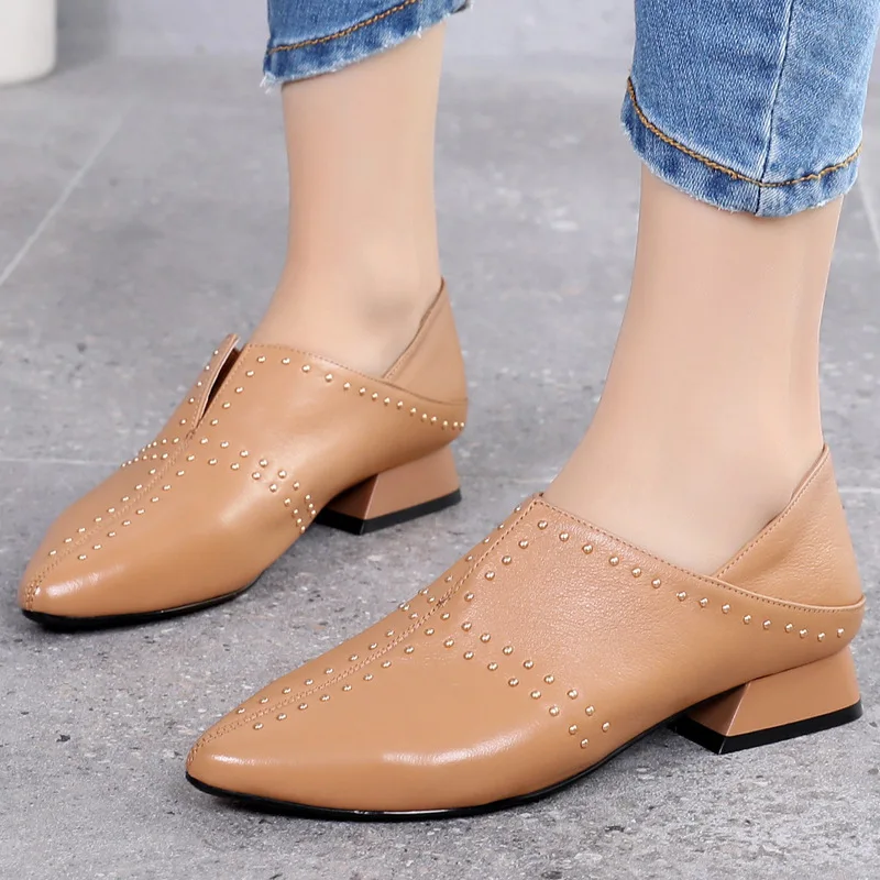 Хаки Г. primavera y otouno nuevos zapatos de mujer de gran tamakino zapatos casuales de cuero de boca baja con punta zapatos invidua - Цвет: Хаки