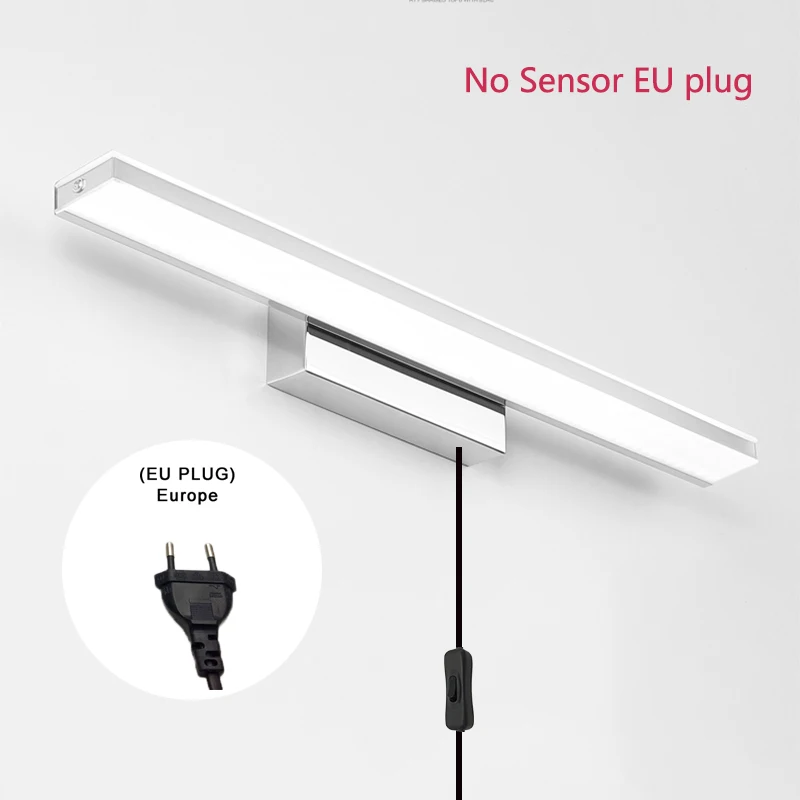 No Sensor EU plug Светодиодный светильник из нержавеющей стали с датчиком движения, водонепроницаемый современный косметический акриловый настенный светильник для ванной комнаты, светильник ZJQ0005 - Цвет абажура: No Sensor EU plug