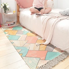 Ins японский стиль хлопок ручной тканый прикроватный ковер дружественный дом спальня комната длинный бахромой нескользящий коврик