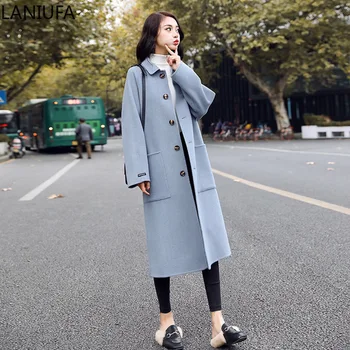 

Wool Blend Coat Women Coats Jackets Long Sleeve Turn-down Collar Outwear Jacket Casual Autumn Winter Overcoat Women Jackets P164