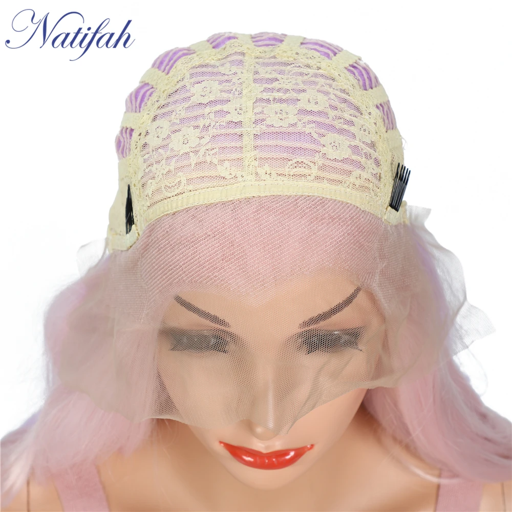 Фиолетовый парик Natifah, длинные прямые синтетические парики на кружеве, 24 дюйма, плотность 150%, фиолетовый, синий, смешанные парики для косплея, часть для женщин