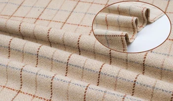 

free ship woolen and viscose check fabric beige and brown 59" wide