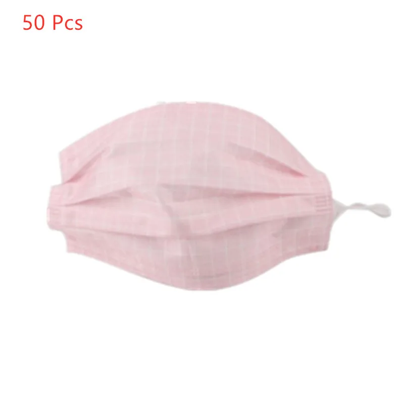 50 Pcs 3 Layers Anti Dust Protection Men Disposable Mask Pink Grid Color Face Anti-Pollution Fabric Cycling | Красота и здоровье