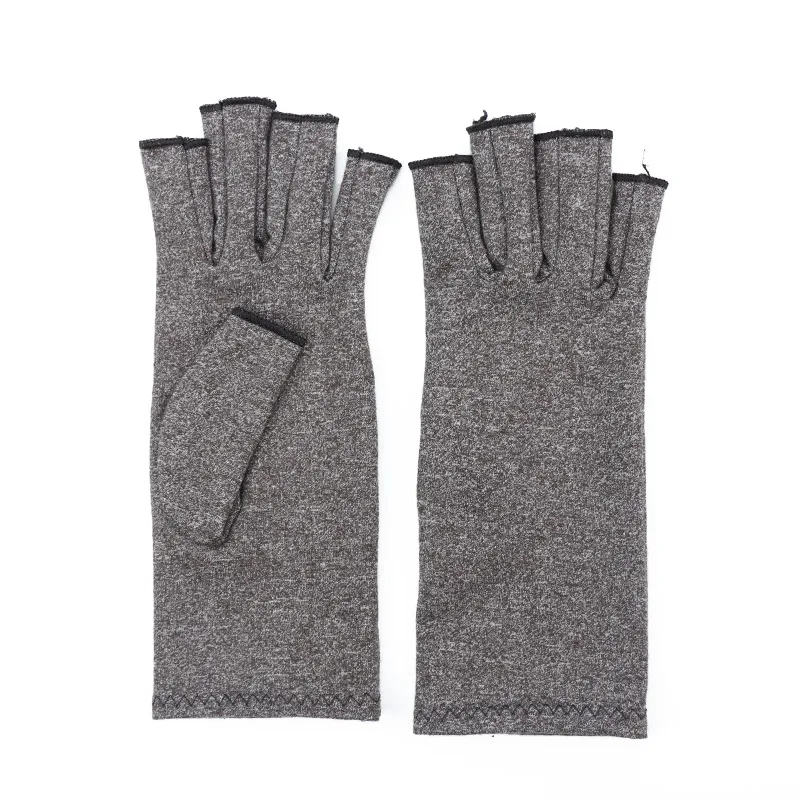 Gray No Silicone Силиконовые противоскользящие компрессионные перчатки, мужские перчатки без пальцев, перчатки для спорта на открытом воздухе, велоспорта, фитнеса, облегчающие боль в руке, перчатки - Цвет: Gray No Silicone