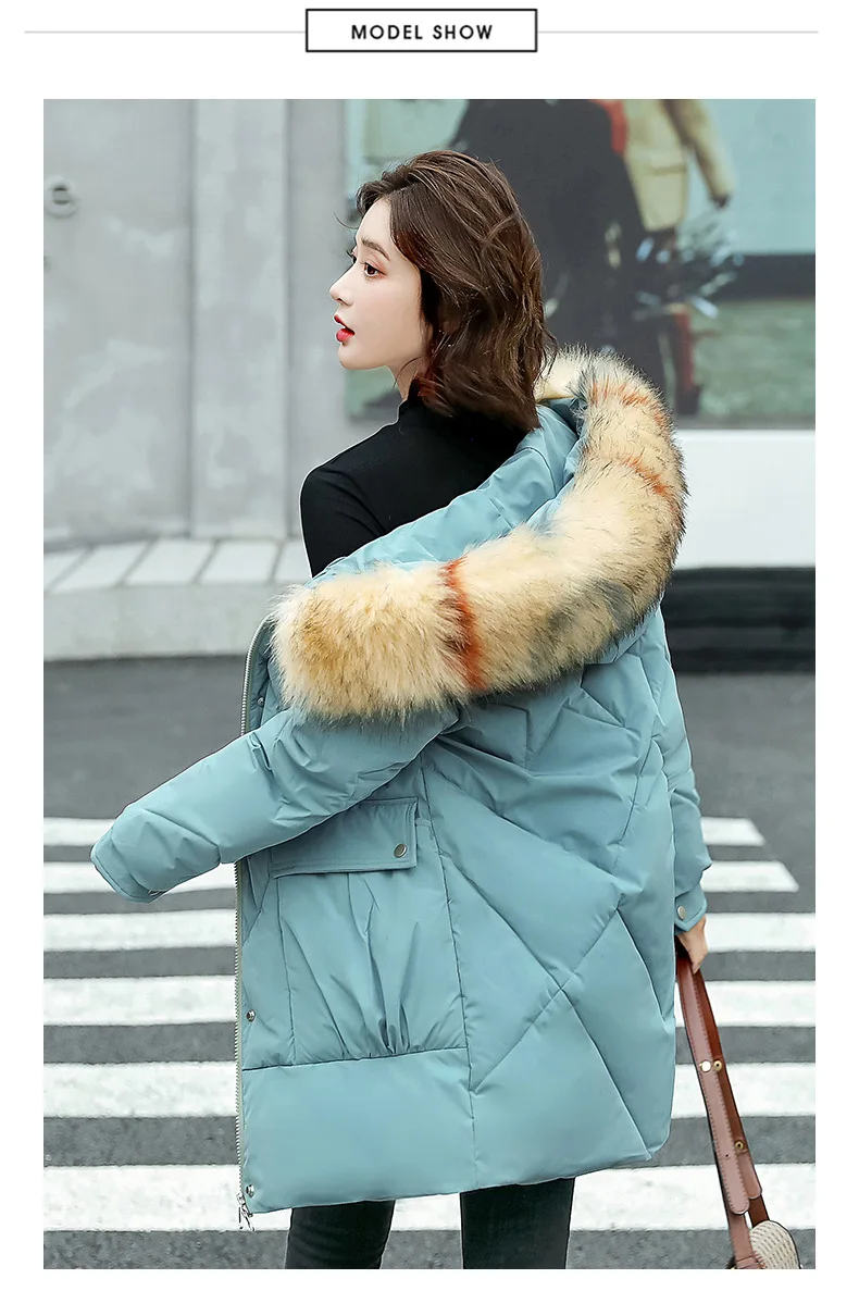 

Mid Length Winter Jackets Women 2021Loose Fur Collar Casual Hooded Down Jacket Pockets Fashion Clothes Y331