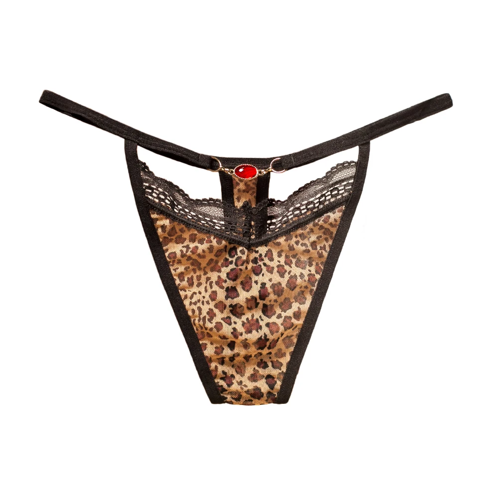 

6 Pcs = 1 Set Underwear Women Hollow Leopard Print Thong Light Luxury Lace Full Transparent Temptation Hot Panties C2229